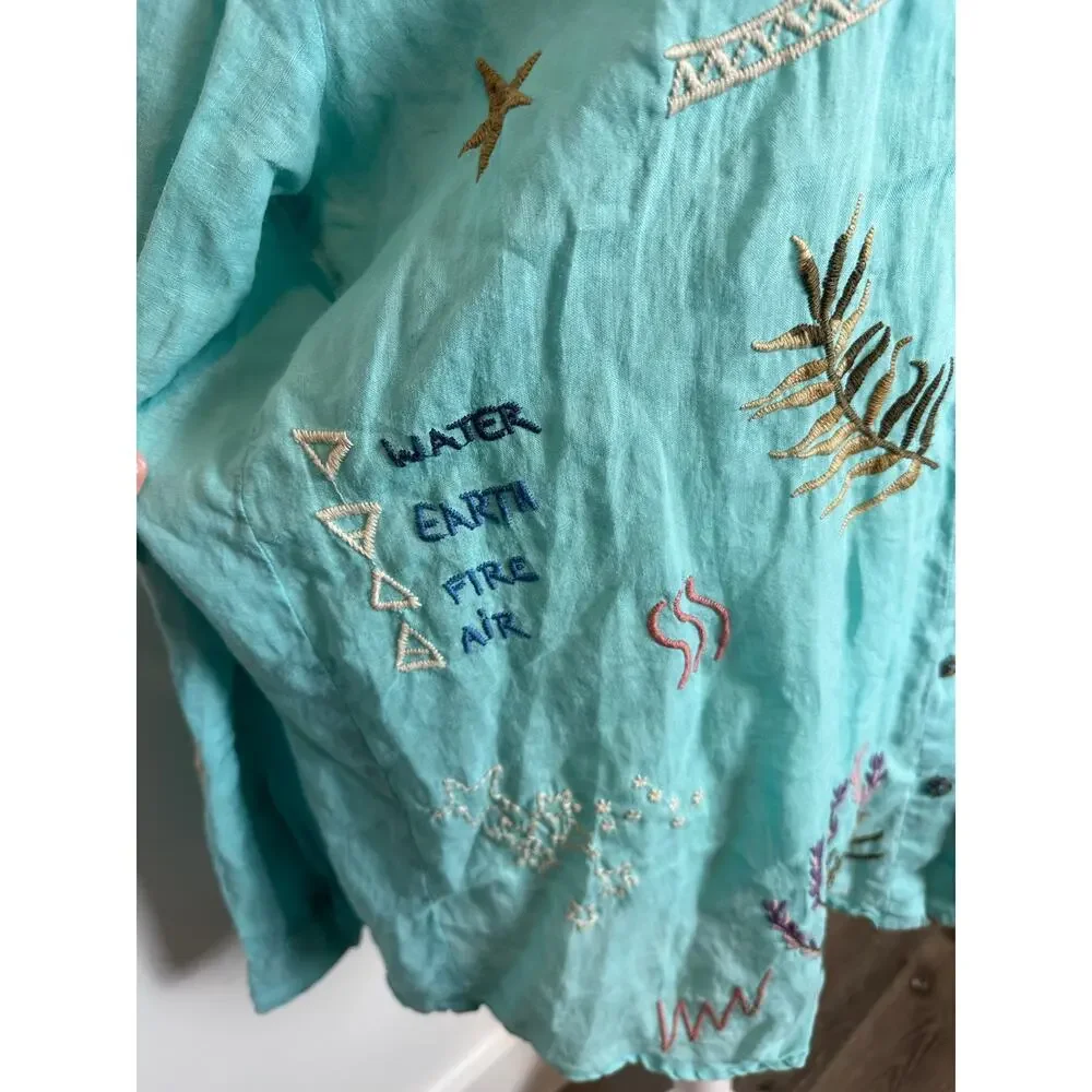 Johnny Was Embroidered Long Sleeve Button Down Shirt - Picture 8 of 13